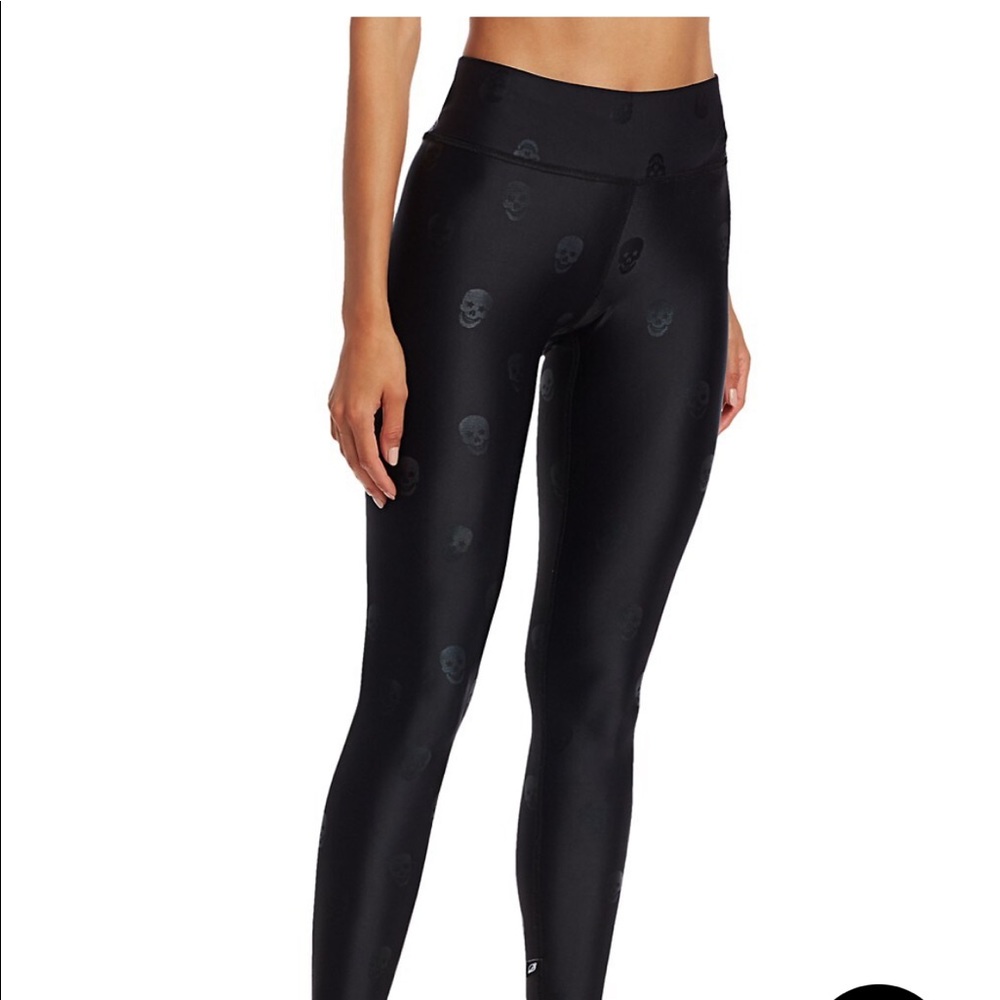 Black Skull Foil-Print Tall Band Leggings